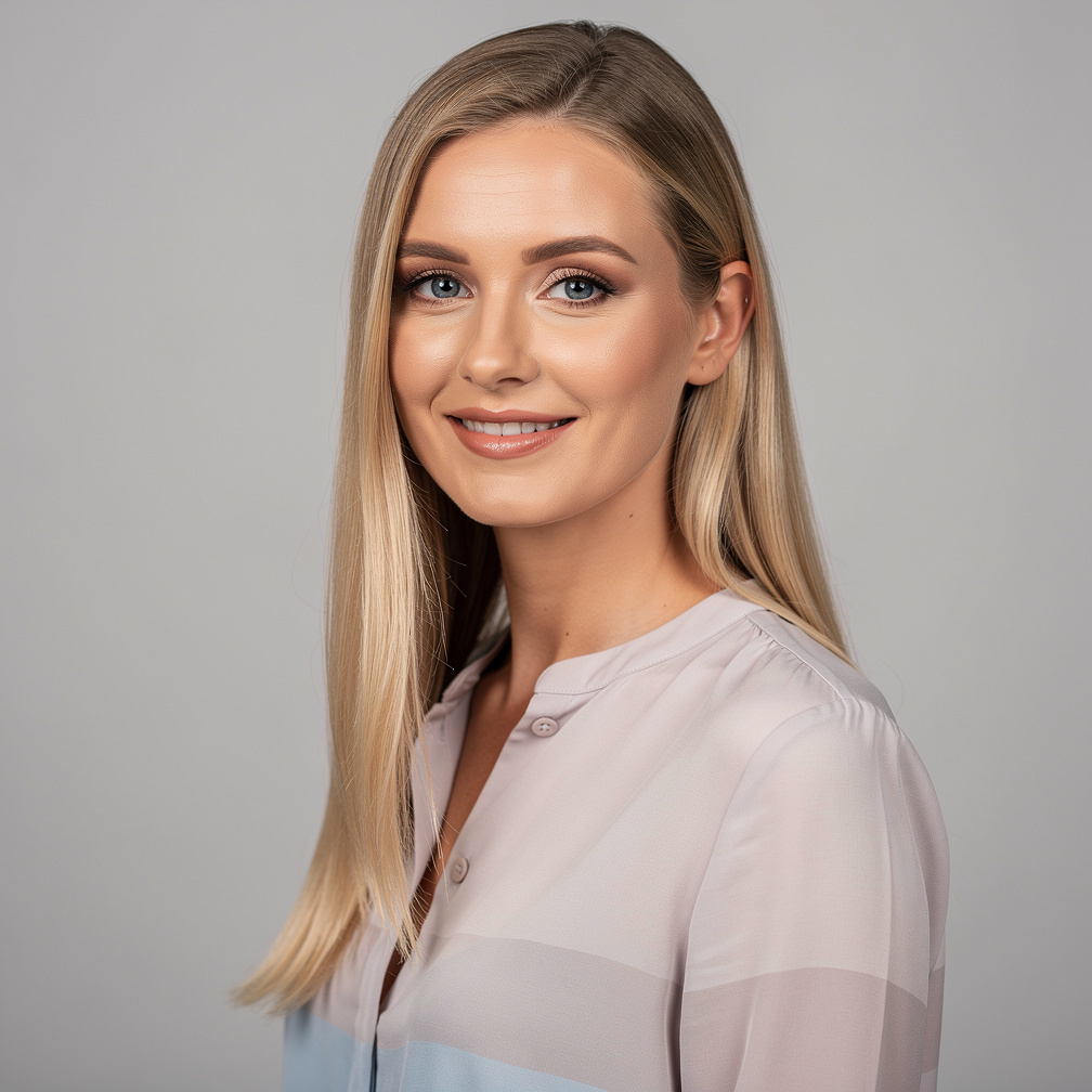 Studio portrait of a young German female data analyst